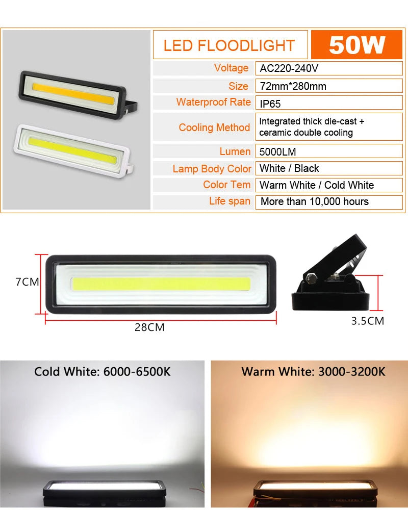 Outdoor LED Flood Light 220V 50W Waterproof Projector Reflector Spotlight Exterior Construction Housing Garage Gate Lamp