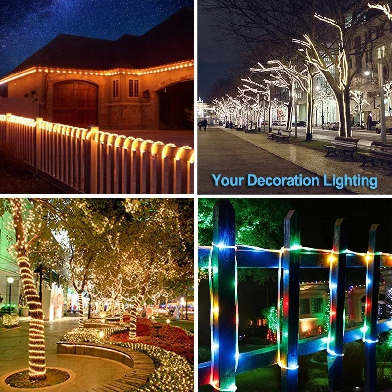 Outdoor Solar Lights Garland Rope String Lights 7-32M LED Garden Garland Waterproof Tube Lamp for Garden Christmas Decoration