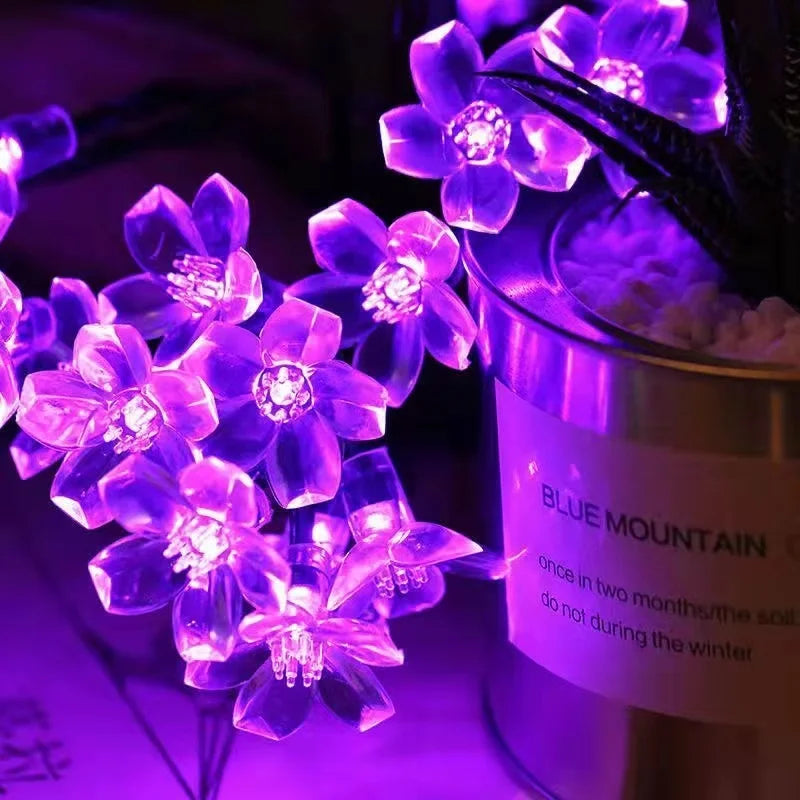 Outdoor Courtyard Solar Fairy Lights Cherry Blossoms String Lighting Lamp for Backyard Garden Lawn Fence Patio Christmas Decor