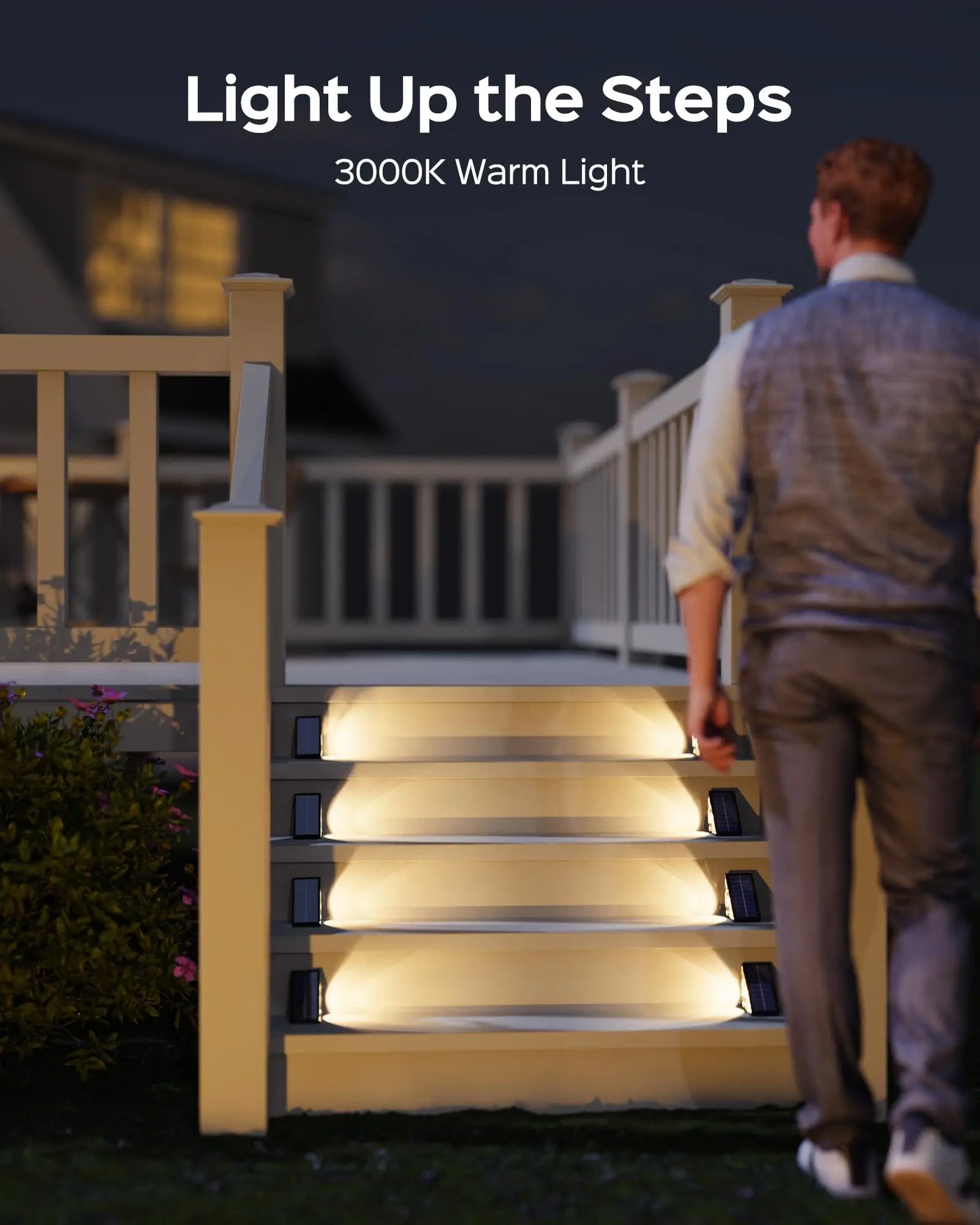 Solar Powered Deck Lights LED RGB Warm White Outdoor Step Lights for Garden Yard Stairs Patio Porch Decoration Lamp Waterproof
