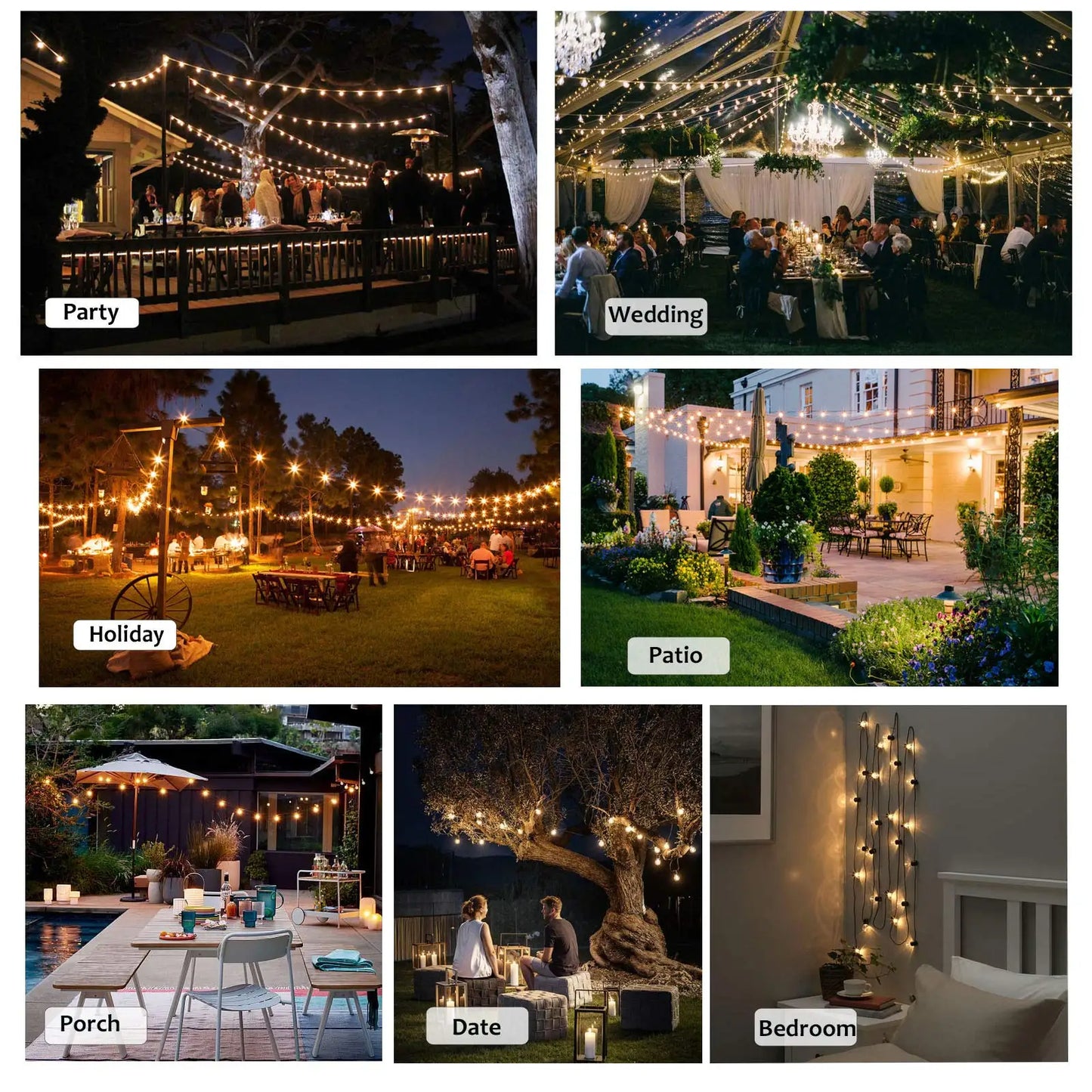 Sphoon 7.6M 50FT G40 Fairy Lights Outdoor Clear Glass Bulbs E12 C7 Base Dimmable IP44 Waterproof Patio Decorative Lights Chain