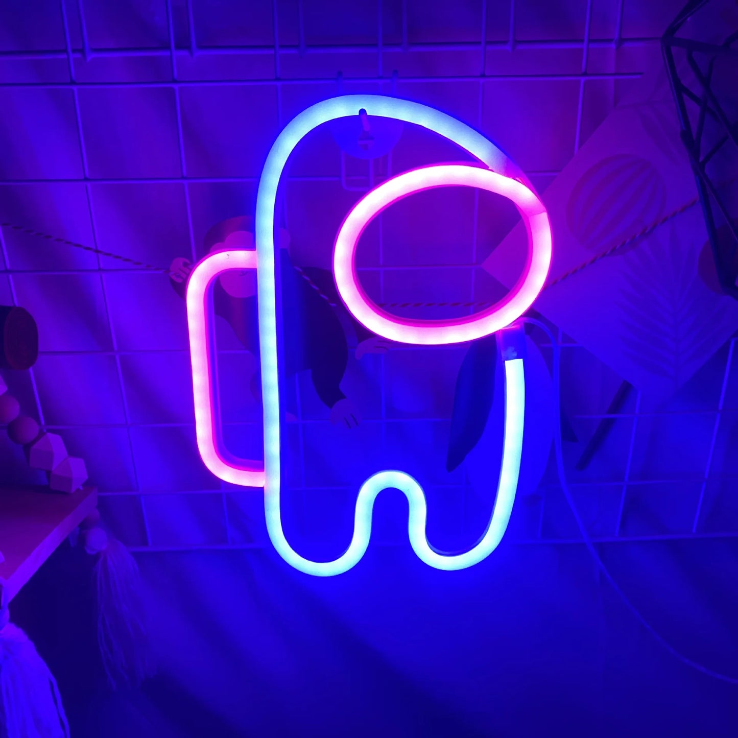 Planet LED Lights Neon Rocket Alien Bedroom Decor Night Lamp for Rooms Wall Art Bar Party Battery Powered with Stand