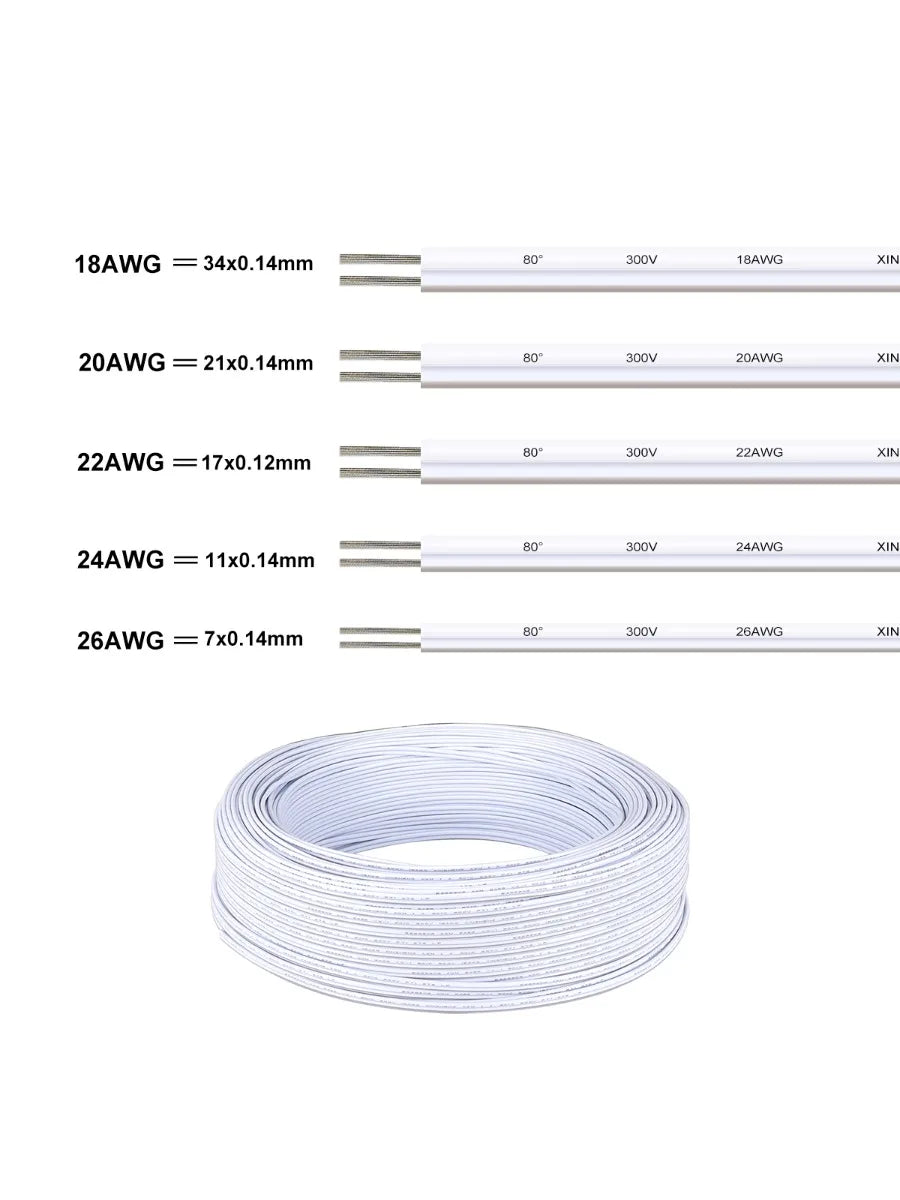 2Pin LED Strip Cable 26 24 22 20 18 AWG 12V Electrical Wire Flexible Flat Cable For 3528 5050 Single Color LED Strips Lamp Bulb