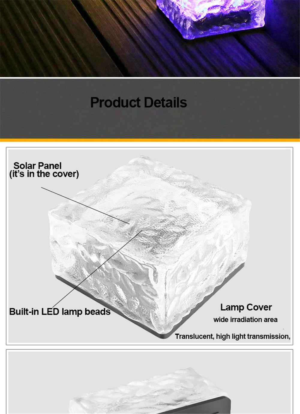 Solar Brick Ice Cube Light Outdoor Waterproof Path Stair Step LED Sunlight Garden Yard Pathway Party Christmas Landscape Lamp