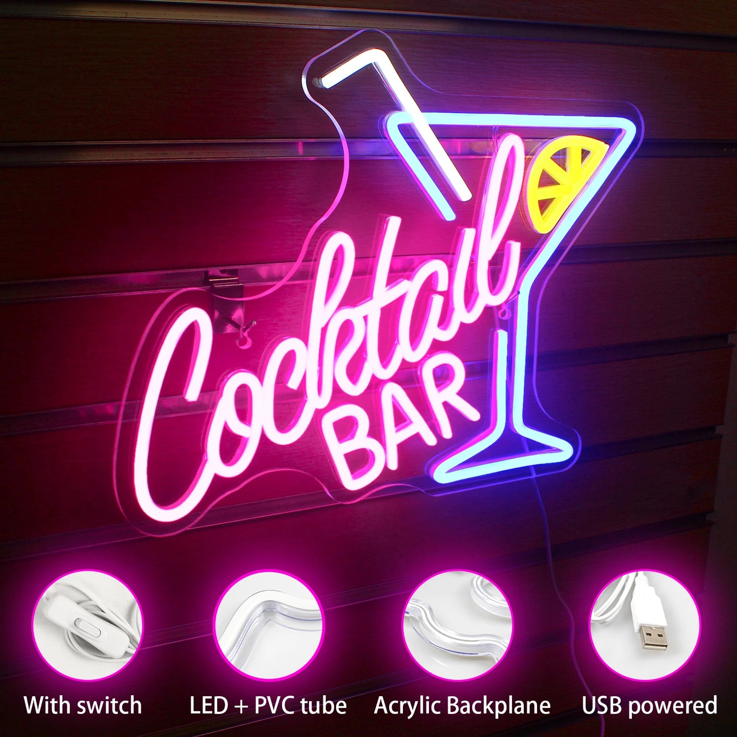 Cocktail Bar LED Neon Sign Art Wall Lights for Beer Bar Decor LED Neon Light for Party Pub Night Club Man Cave Decor USB