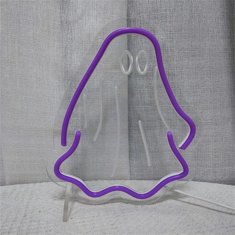 Ghost Neon Sign Halloween LED Light Sign Halloween Festival Party Room Decor Home Bedroom Wall Art Decoration Neon LED Signs USB