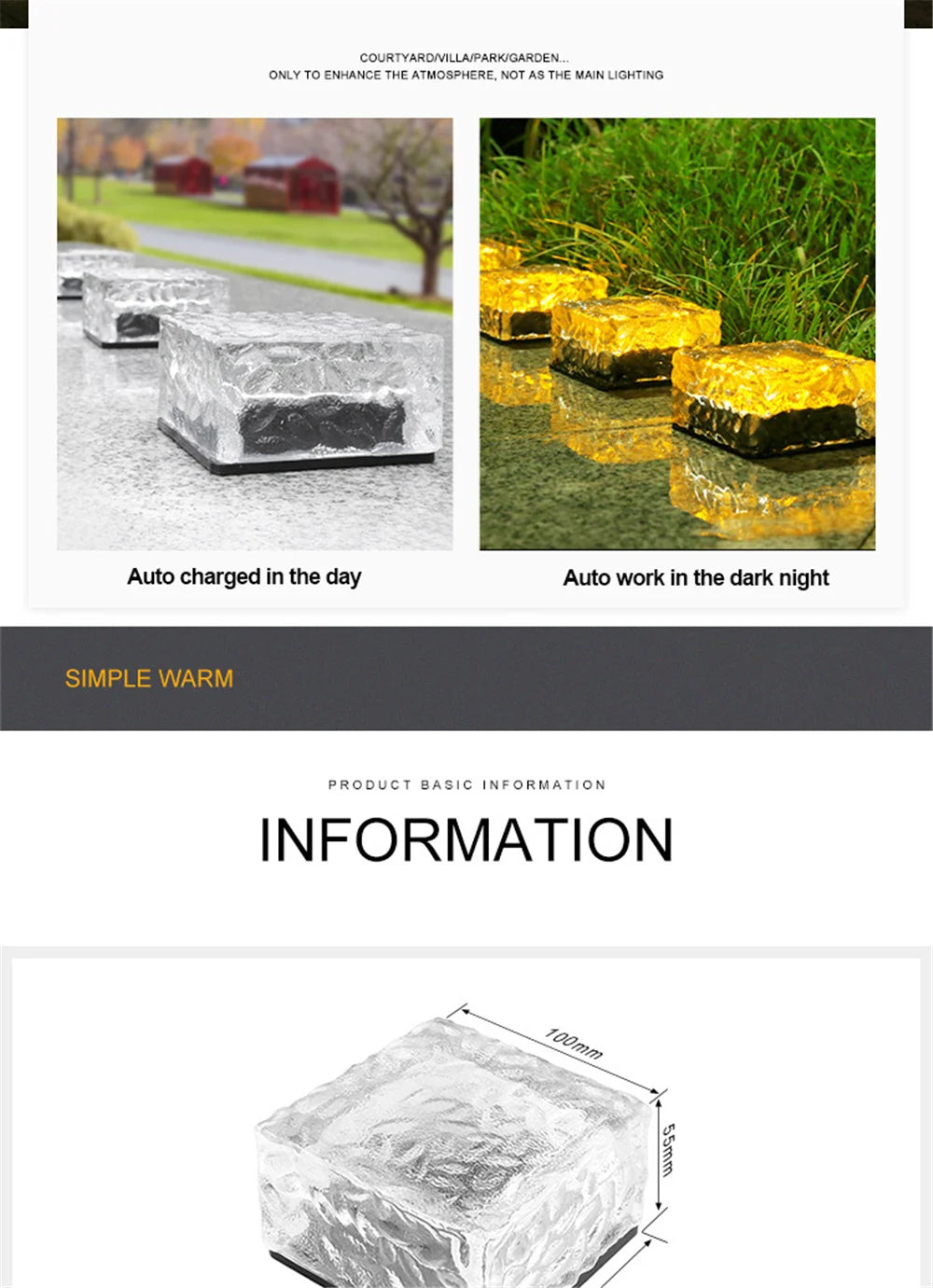 Solar Brick Ice Cube Light Outdoor Waterproof Path Stair Step LED Sunlight Garden Yard Pathway Party Christmas Landscape Lamp