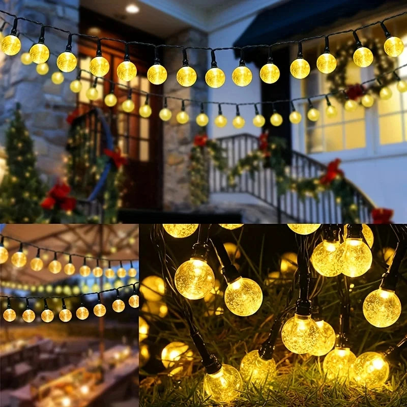 100 LED Solar String Lights Warm White Waterproof Outdoor Crystal Globe Lights for Garden Christmas Festival Decor-Multicolor