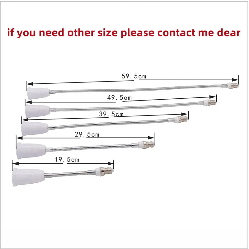 1pcs AC250V E14 to E27 Flexible Extend Bulb Base Lamp Extension Adapter Screw Holder Socket Converter 18CM White