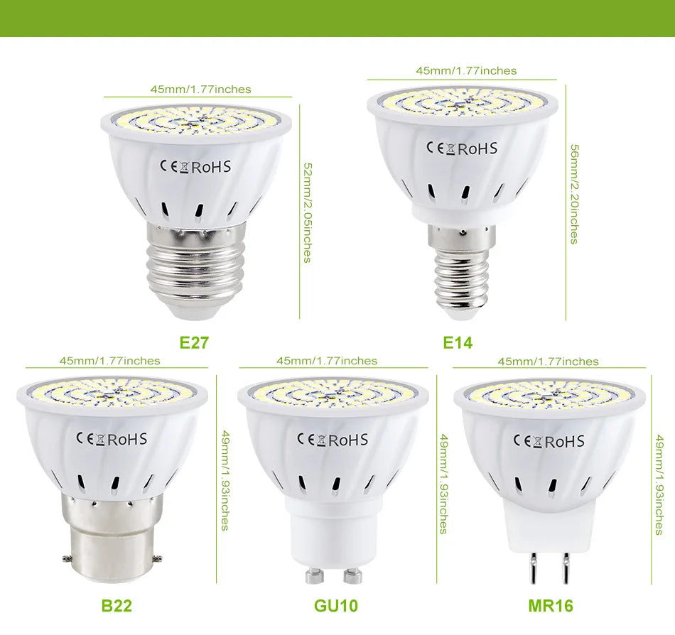 GU10 LED Light Bulb MR16 Spotlight E27 Ceiling Lamp AC220V Living Room GU5.3 Indoor E14 Home Bedroom Soft Lighting B22 Cool/Warm