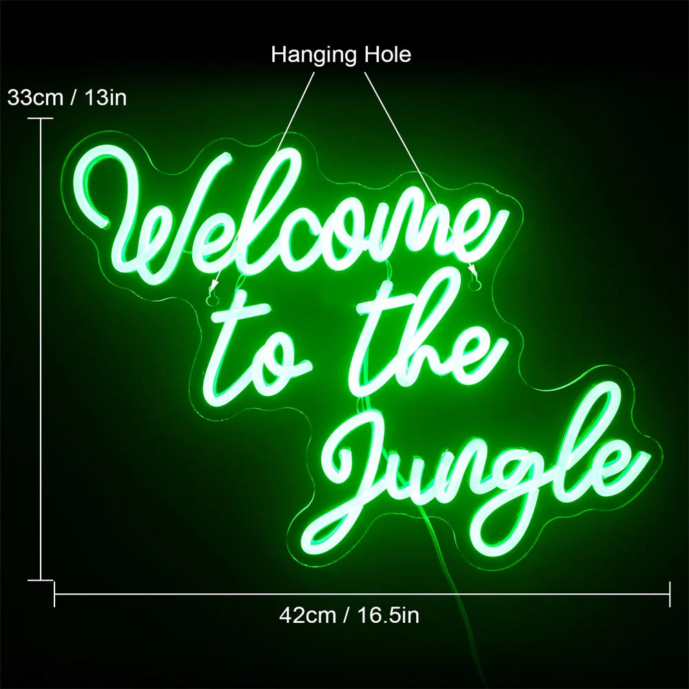 Green Welcome to the Jungle Neon Sign Wall Decor LED Light Home Club Party Wedding Kids Indoor Room Decor Neon Light USB Power
