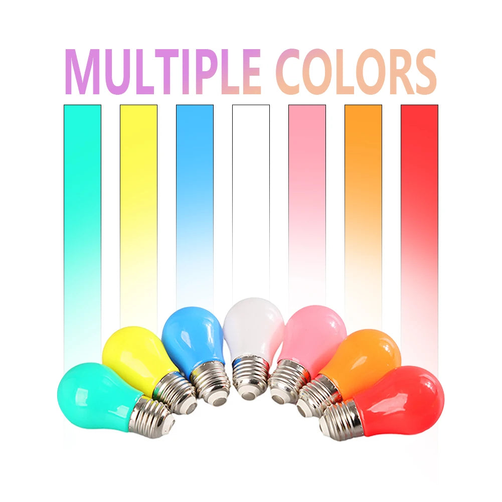 10pcs Colour LED Bulb E27 220V 2W A45 Lamp Red Blue White Yellow Pink PC Outdoor Camping Decoration Festival Colorful Bulb Lamp