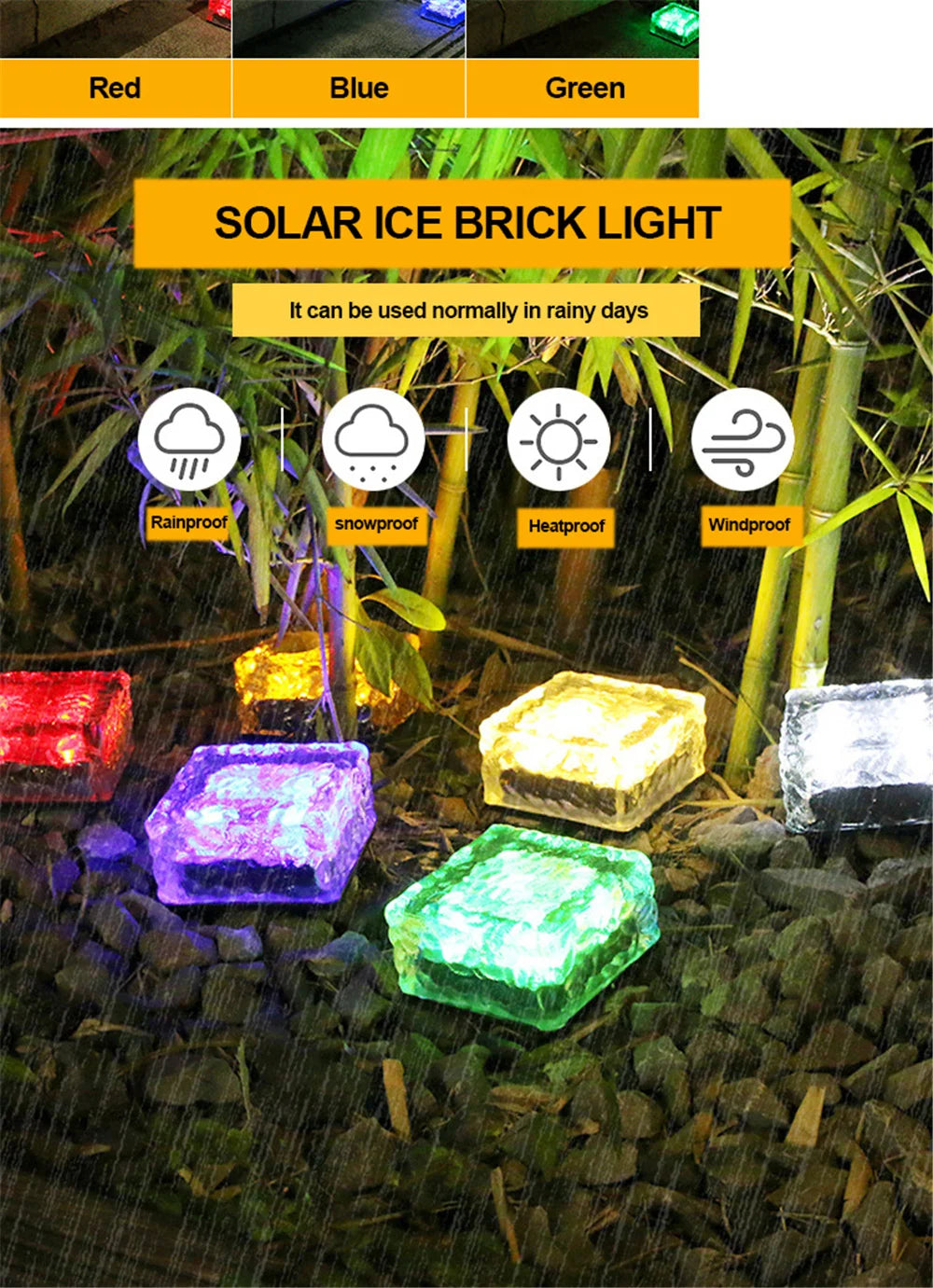 Solar Brick Ice Cube Light Outdoor Waterproof Path Stair Step LED Sunlight Garden Yard Pathway Party Christmas Landscape Lamp