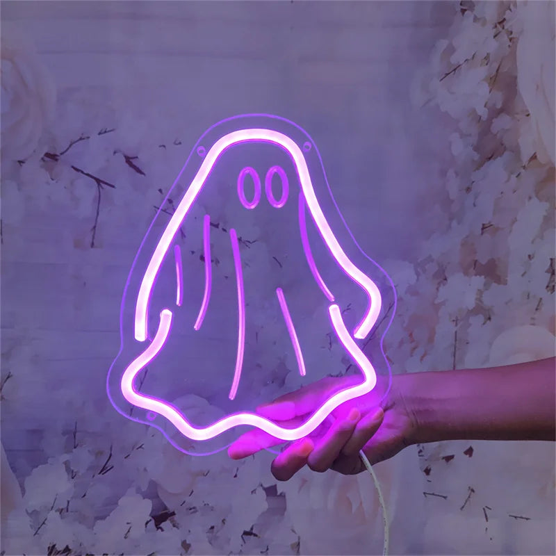 Ghost Neon Sign Halloween LED Light Sign Halloween Festival Party Room Decor Home Bedroom Wall Art Decoration Neon LED Signs USB