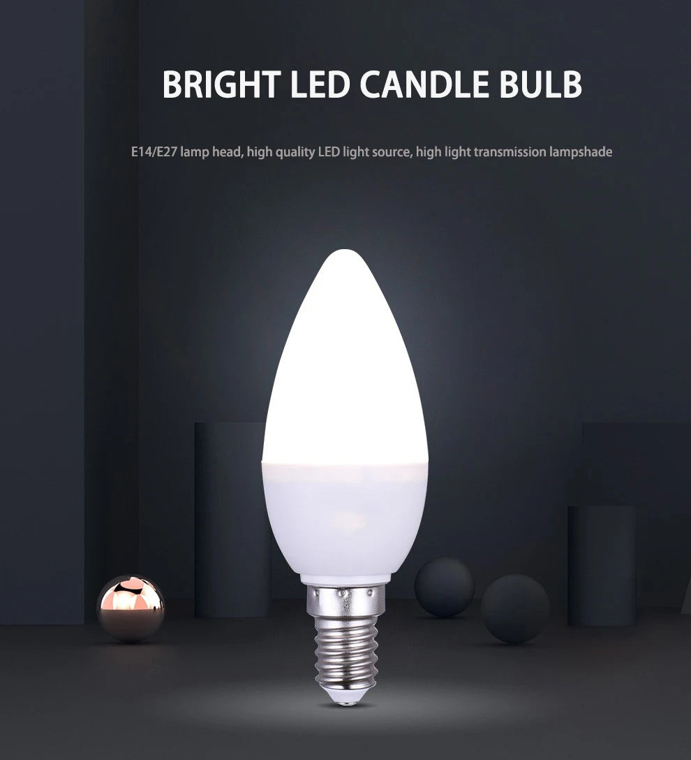10pcs 2022 NEW Led Light Bulb E14 E27 LED Lamp lndoor Light 3W 6W 9W12W LED Candle Bulb Home Decor Chandelier AC220 Lampada
