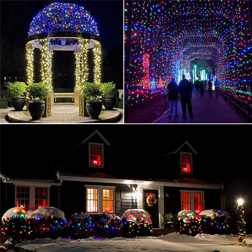 Solar Powered Net Light Mesh Fairy Lights Waterproof Garland With 8 Modes Timer Christmas Decorations For Home 3M X 2M,Holiday
