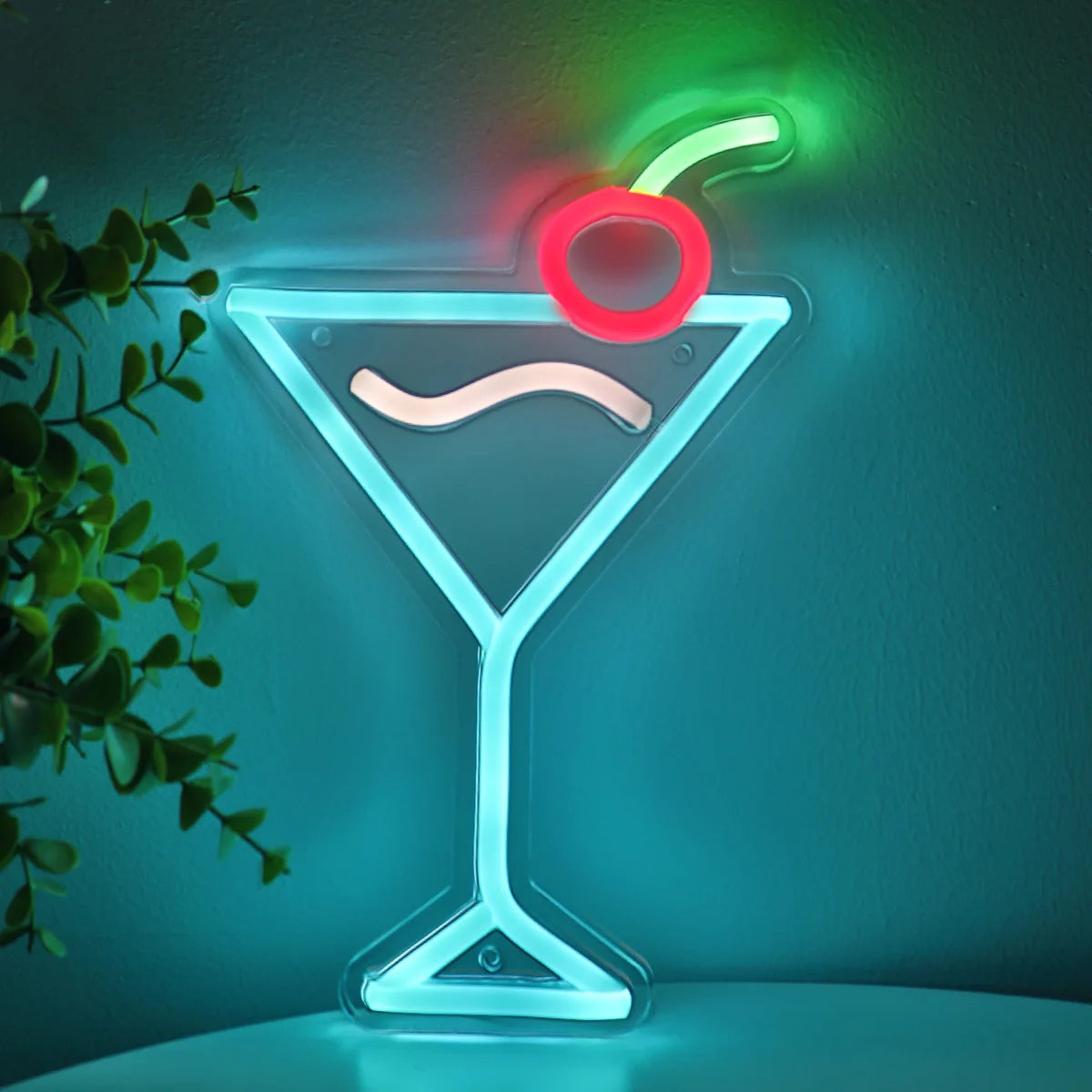 1PC Ice Blue Cocktails With Cherry Creative USB Powered LED Wall Neon Sign For Pub Club Party Event Decoration 6.42''*9.88''