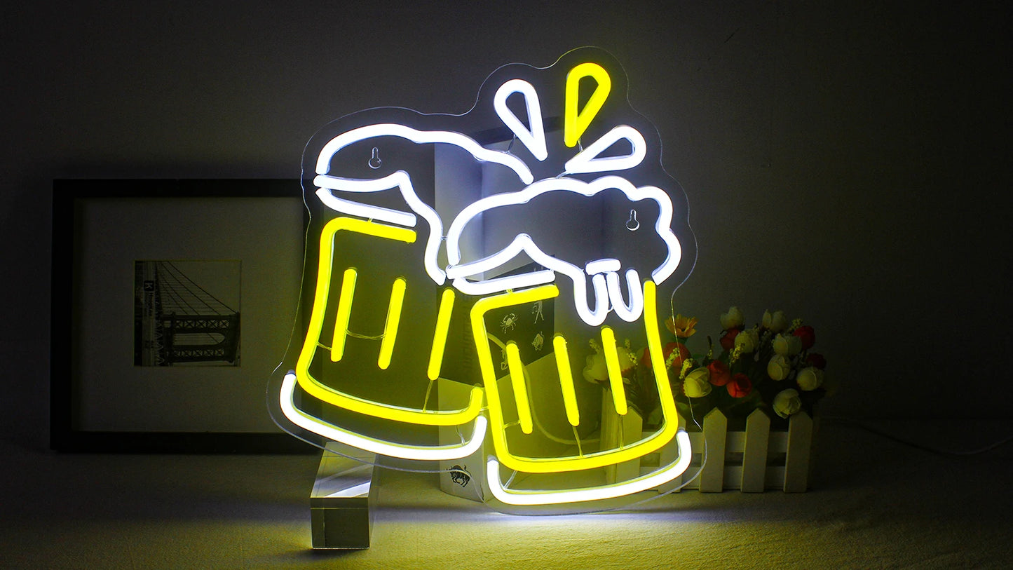 Beer Cheers Neon Sign Led Sign for Wall Decor Beer Man Cave Bar Home Pub Party Club Restaurant Shop Sign Bar Lights Wall Decor