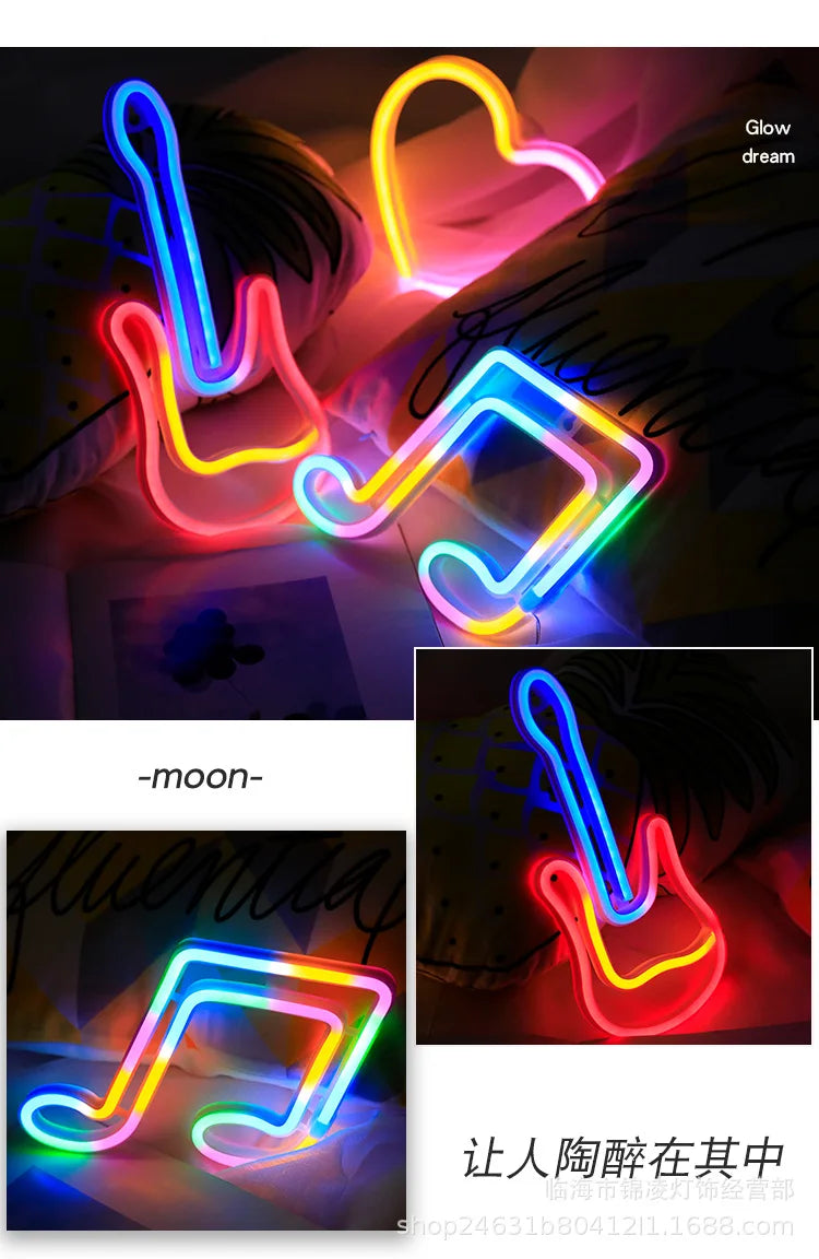 LED Neon Guitar Night Light Wall Hanging Neon Sign for Kids Room Home Party Bar Wedding Decoration Christmas Gift Neon Lamp