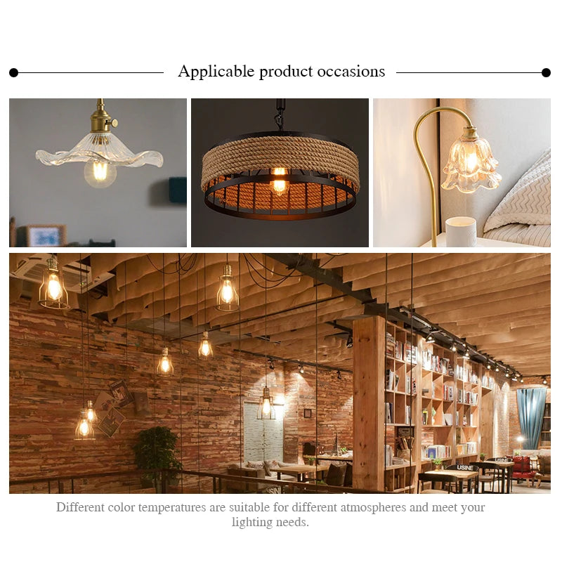 LED Filament Bulb E27 Retro Edison Lamp 220V 2W 4W 6W 8W E14 Vintage Candle Light Globe Chandelier Lighting COB Home Decor Light