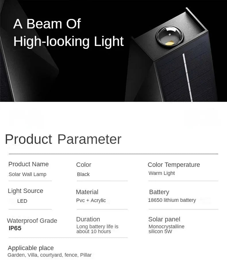 External Solar Lights Outdoor Wall Washer Sconce Facade Lamp Porch LED Light Decor Garden Solar Lighting Decoration Luminaire