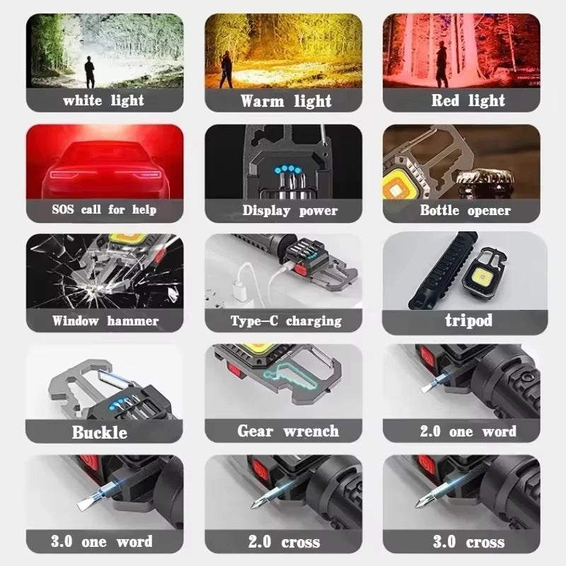 Xiaomi MIJIA LED Keychain Flashlight Outdoor Camping COB Work Light Emergency Lighting With Window Hammer Bottle Opener Lamp