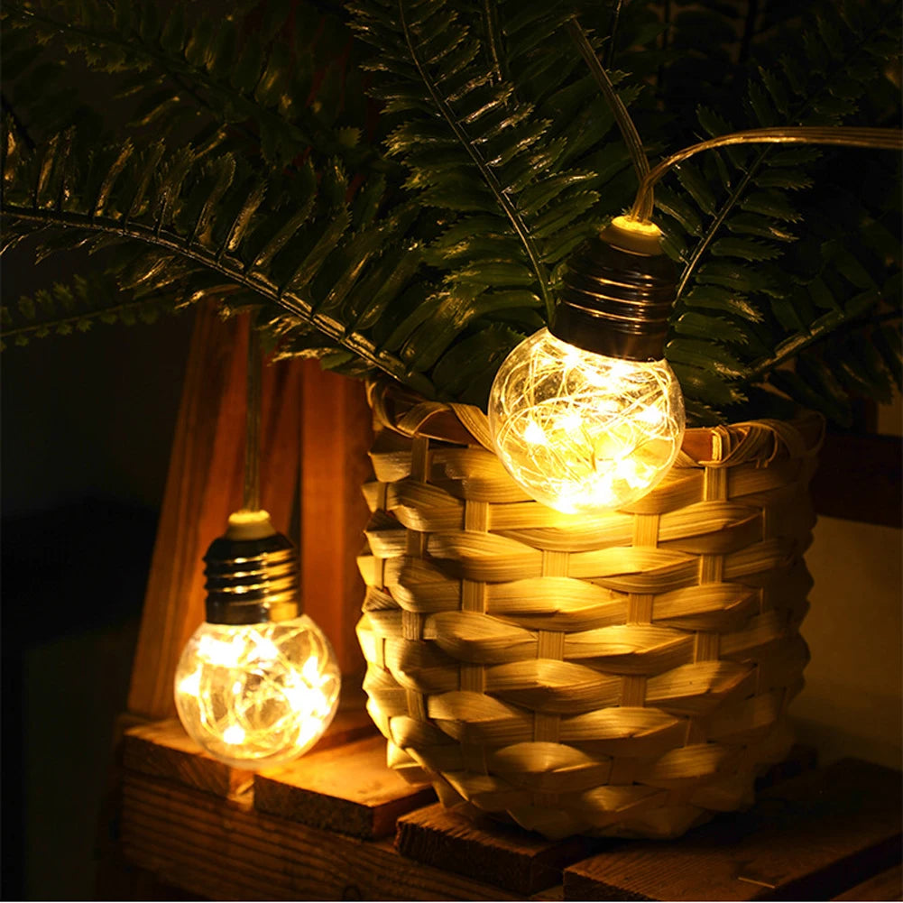 Solar Lights Outdoor Garden LED String Lights 10/ 20 Bulbs Copper Wire Bulbs Garland Decoration Camping Lighting Solar Lamp