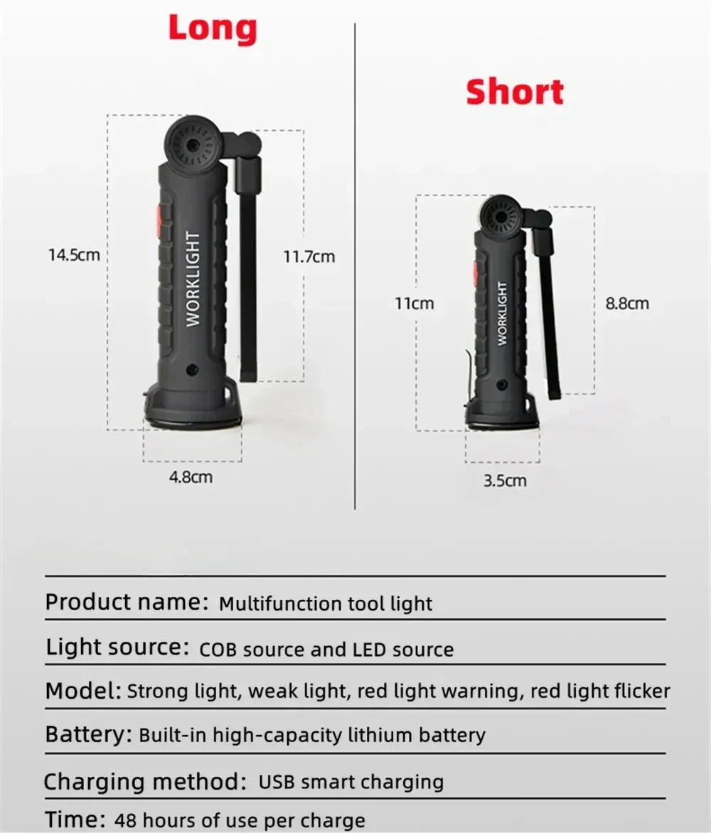 New COB LED Flashlight USB Rechargeable Built-in Battery Portable Working Light Magnetic Lantern Hanging Lamp Camping Torch