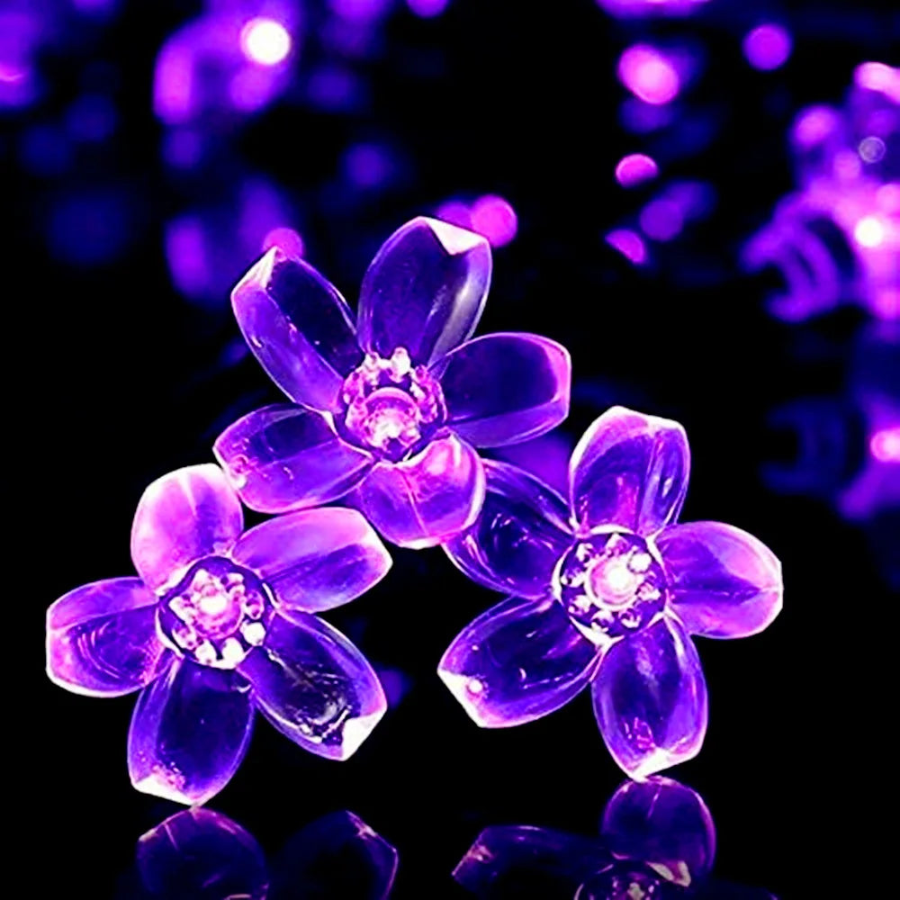 Outdoor Courtyard Solar Fairy Lights Cherry Blossoms String Lighting Lamp for Backyard Garden Lawn Fence Patio Christmas Decor
