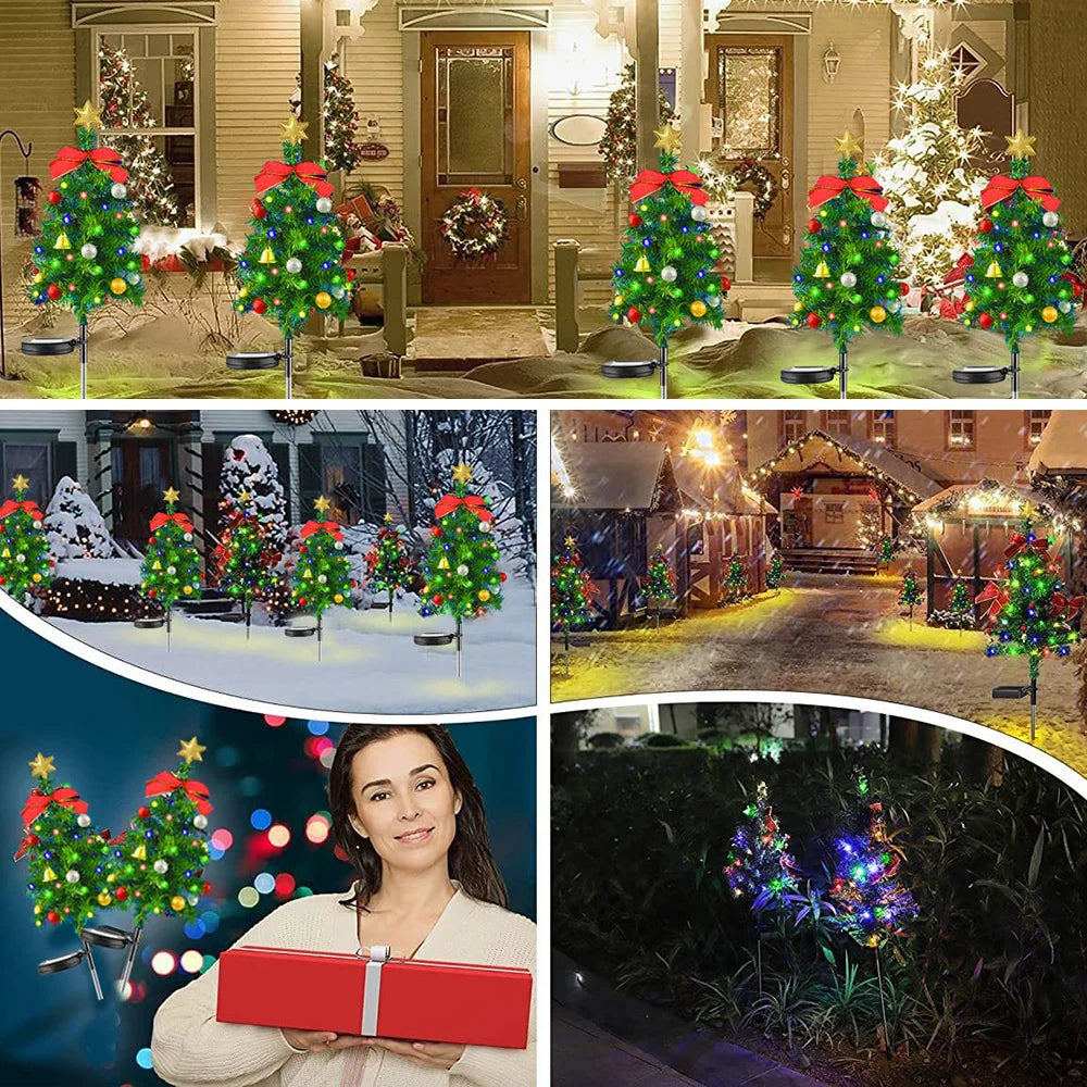 Solar Christmas Tree Decor Lights Outdoors Waterproof LED Lawn Garden Patio Porch Landscape Lamps Christmas Party Gifts