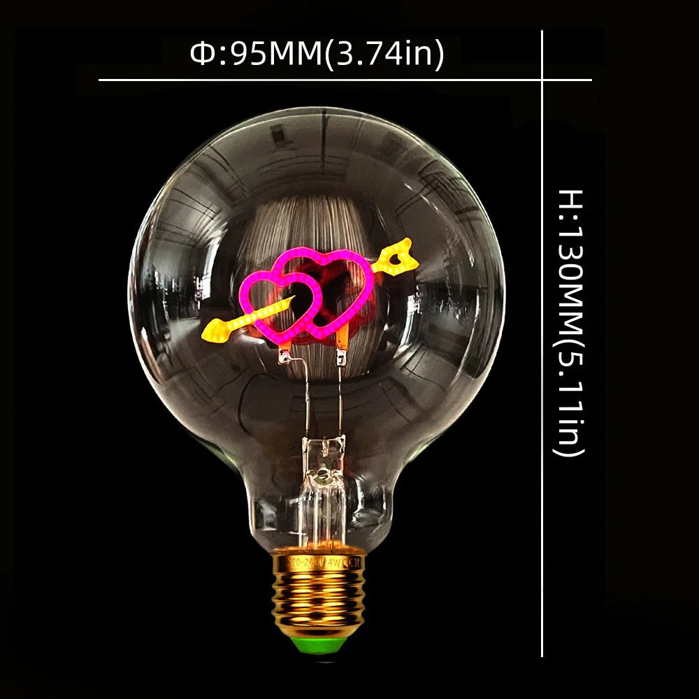 TIANFAN Vintage Edison Led Bulb Big Globe G95 Heart Cupid's Arrow 3W Dimmable 110V 220V E26 E27 Specialty Decorative Light Bulb
