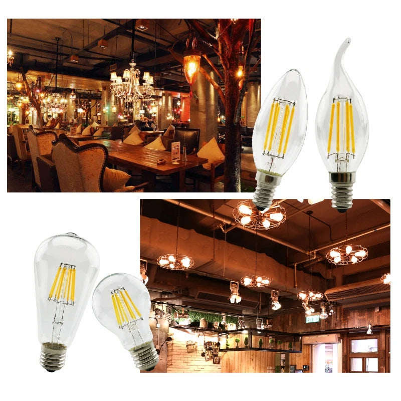 2W 4W 6W 8W E27 E14 Retro Edison LED Filament Bulb Lamp 220V-240V Light Bulb C35 G45 A60 ST64 G80 G95 G125 Glass Vintage Bulb