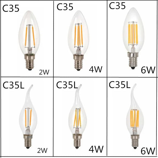 10pcs E14 LED Bulb AC220/110V 2W 4W 6W Filament Candle Light C35  Edison Bulb Retro Antique Vintage Style Cold White Warm White