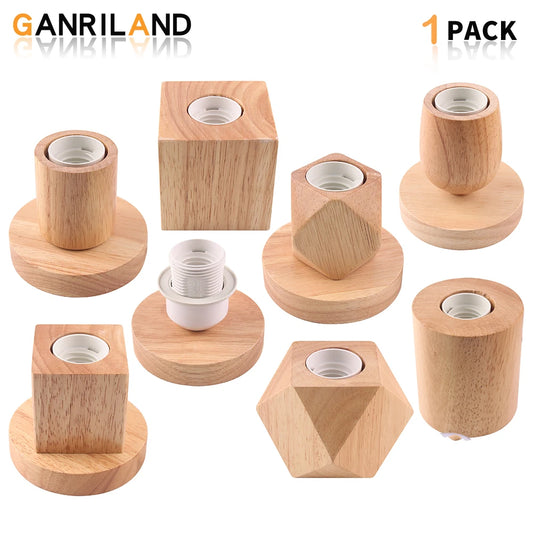 GANRILAND Retro Wood Table Lamp E27 Socket Vintage Desk Lamp Base Holder Wooden Base Table Light 220V EU Plug Bedside Lamp Decor