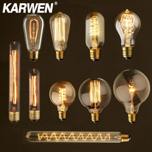 Edison Bulb E27 220V 40W ST64 G80 G95 T10 T45 A19 Retro Ampoule Vintage Incandescent Bulb edison Lamp Filament Light Bulb Decor