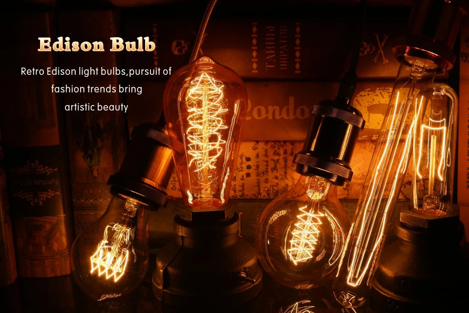 Edison Light Bulb E27 220V 40W ST64 A19 G80 G95 T10 T45 T185 Retro Filament Incandescent Ampoule Bulb Vintage Edison Lamps