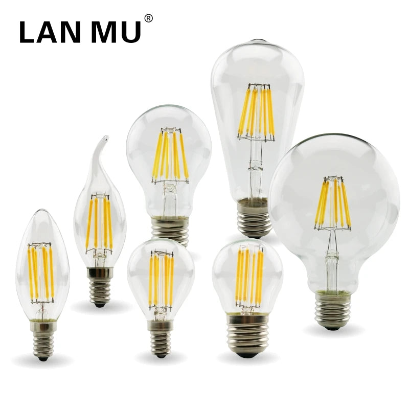 2W 4W 6W 8W E27 E14 Retro Edison LED Filament Bulb Lamp 220V-240V Light Bulb C35 G45 A60 ST64 G80 G95 G125 Glass Vintage Bulb