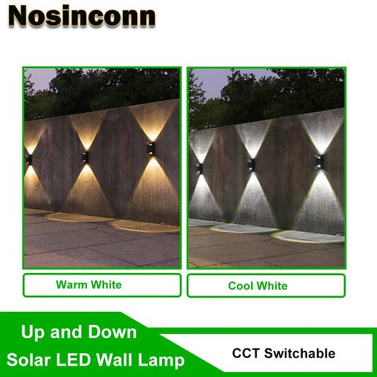 Solar Lights Outdoor Up and Down Wall Lamp IP65 CCT Selectable LED Wall Wash Lighting IP65 Waterproof Garden Lighting for Home