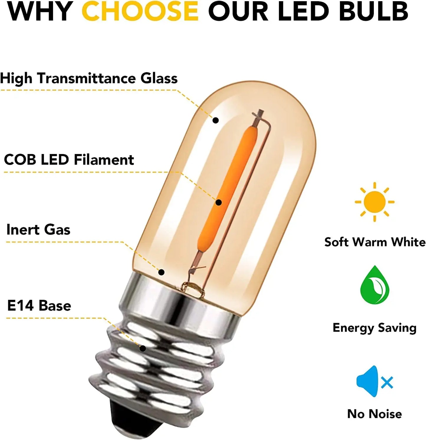 E14 LED Light Bulb T16 E12 Tubular LED Filament Bulb Amber Glass Edison Lamp 0.6W Warm White 2200k 110V 220V Light Bulb