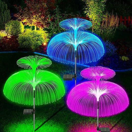 Double Solar Jellyfish Light 7 Colors Solar Garden Lights LED Fiber Optic Lights Outdoor Waterproof Decoration Ground Lamp Hot