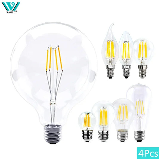 4pcs/lot Retro Edison LED Light Bulb E14 E27 AC220V 2W 4W 6W 8W Glass Vintage Filament Lampada Led Lamp Cold/Warm White Lighting