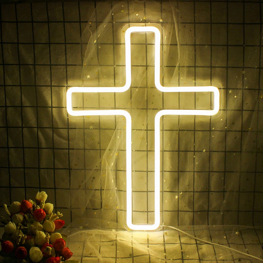 Cross Neon Sign Jesus Cross Neon Sign for Wall Decor Christening Day Baby Shower Decoration Bedroom Kids Room USB Powered Neon