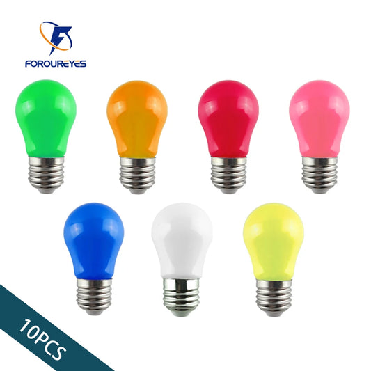 10pcs Colour LED Bulb E27 220V 2W A45 Lamp Red Blue White Yellow Pink PC Outdoor Camping Decoration Festival Colorful Bulb Lamp