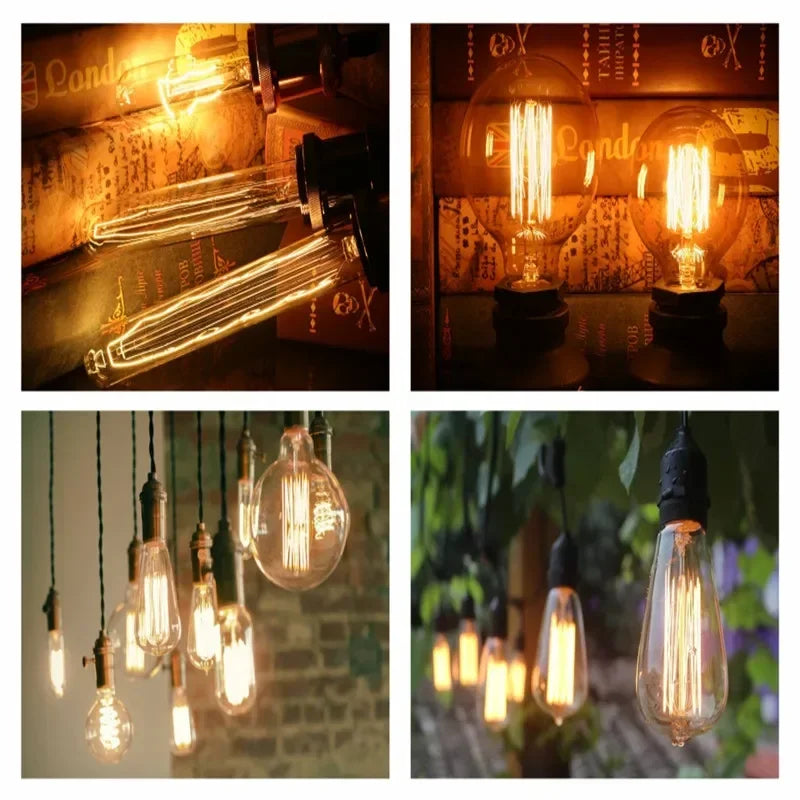 Edison Light Bulb E27 220V 40W ST64 A19 G80 G95 T10 T45 T185 Retro Filament Incandescent Ampoule Bulb Vintage Edison Lamps