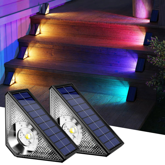 Solar Powered Deck Lights LED RGB Warm White Outdoor Step Lights for Garden Yard Stairs Patio Porch Decoration Lamp Waterproof