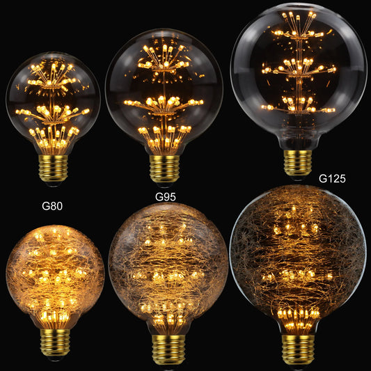 TIANFAN Vintage Led Bulb Starry Firework Edison Bulb G80 G95 G125 3W Not Dimmable 2200Kelvin Super Warm Decorative Light Bulbs