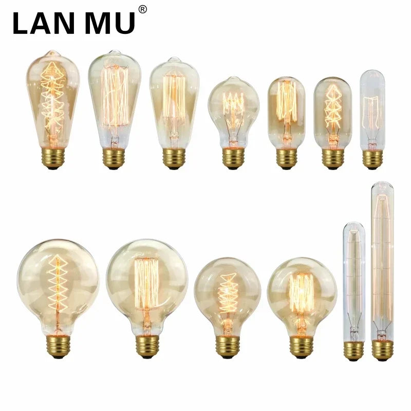 Edison Light Bulb E27 220V 40W ST64 A19 G80 G95 T10 T45 T185 Retro Filament Incandescent Ampoule Bulb Vintage Edison Lamps