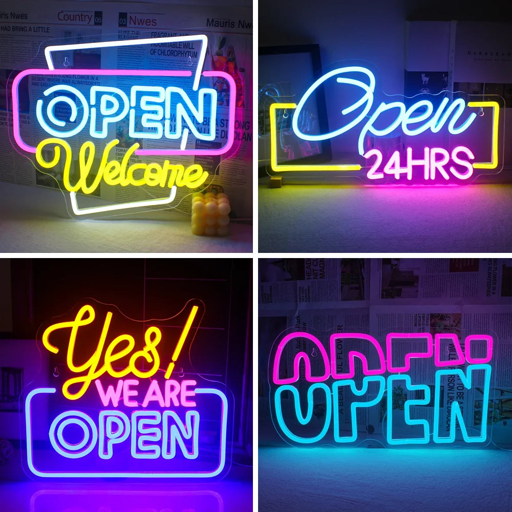 Open Welcome Neon Signs for Wall Decor Neon Light Up Open Sign with USB Powered for Business Bar Shop Salon Hotel Neon Signs