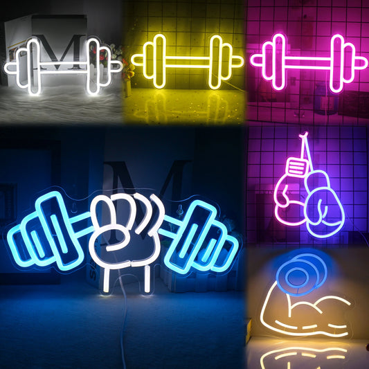 Barbell Fitness Neon Sign Dumbbell LED Light Gym Art Wall Decoration For Workout Room Sport Club Weightlifting Teens Boys Gift