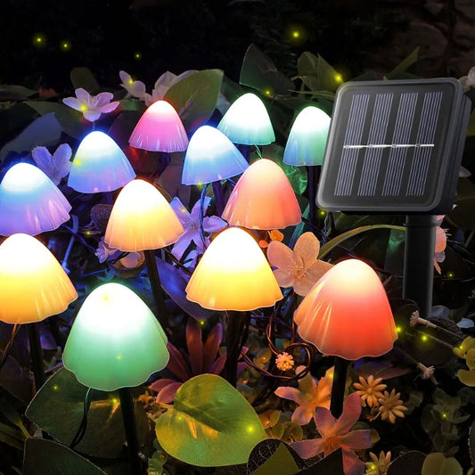 Solar LED String Lights Fairy Path Lawn Landscape Mushroom Lamp Outdoor Christmas Garden Patio Garland Street Decoration